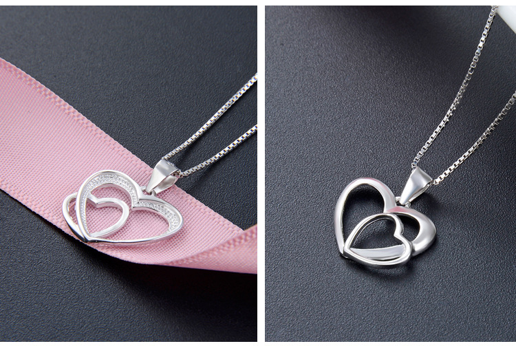 Simple Hollow Double Heart S925 Silver Simple Pendant No Chain display picture 3