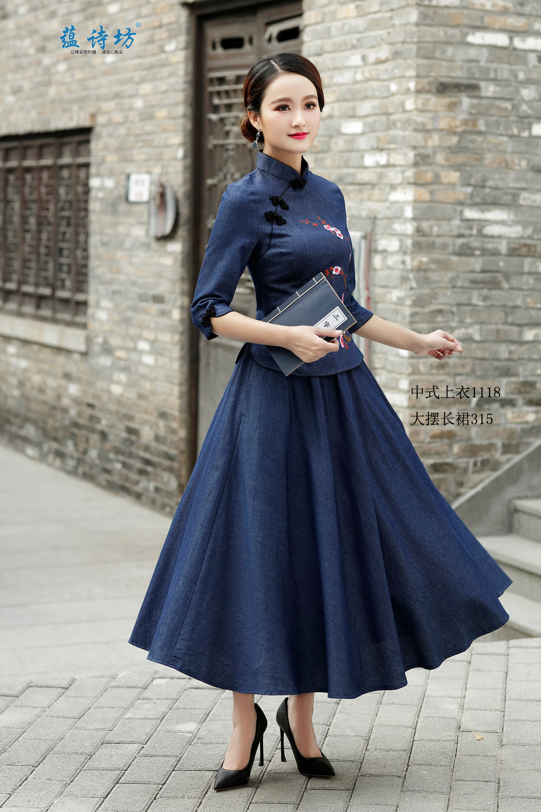 Denim retro elegant cheongsam