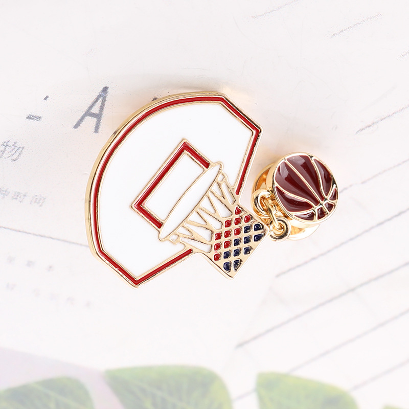 ZRM Basketballkorb mit Basketballnadeln, Broschen, rote Emaille, Sportnadel, rote Kugel, Anstecknadel, Abzeichen, Sportler, Knopfbrosche – Detail 3