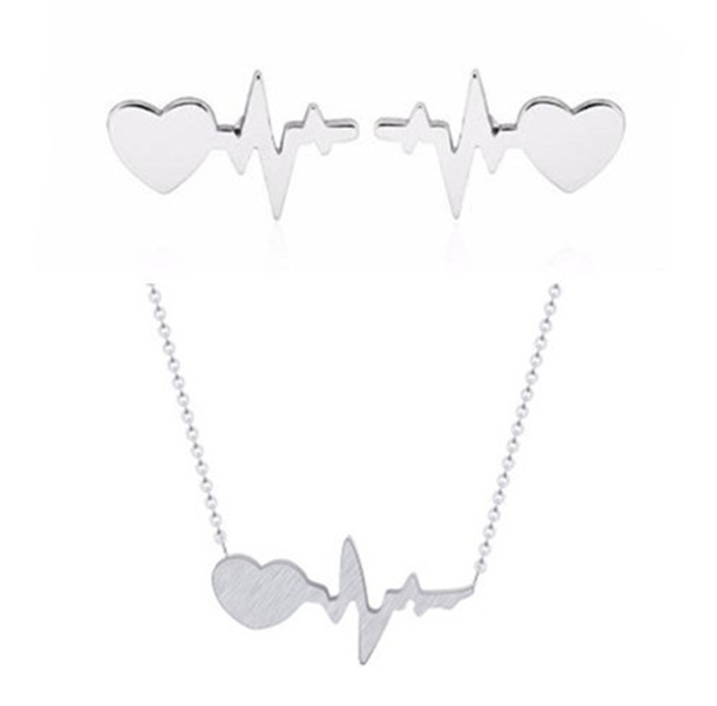 Best Selling Lightning Peach Heart Electrocardiogram Earring Necklace Set Current Earrings display picture 8