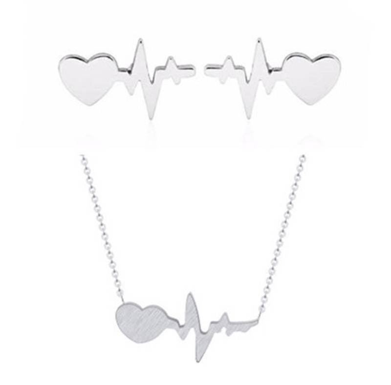 Grenz Überschreiten Der Außenhandels Schmuck In Europa Und Amerika Hot Sale Lightning Peach Heart Ekg Ohrringe Halskette Set Aktuelle Ohrringe display picture 8