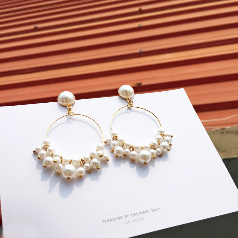 珍珠优雅甜美气质几何圆形耳环学生韩国百搭流苏耳坠学生少女耳饰|ms