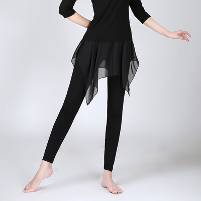 舞蹈裤女下装练功黑色健美形体现代裙裤长裤拉丁成人网纱优雅款|ms