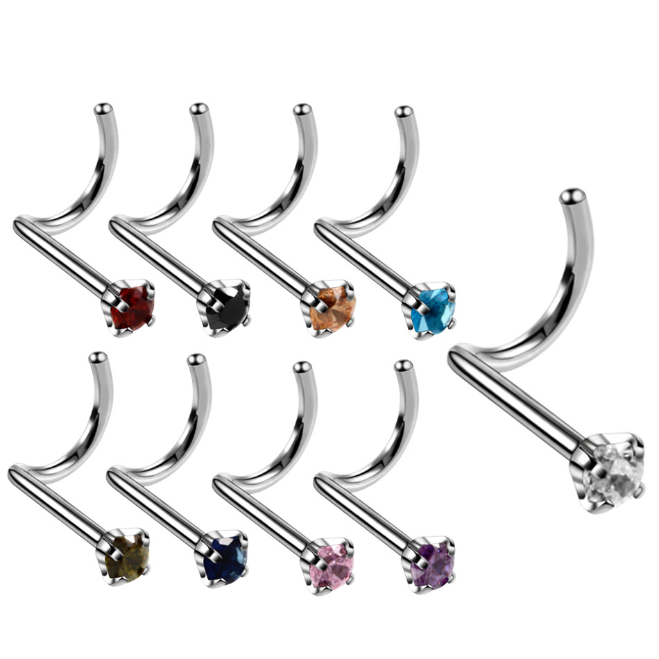 Fashion Solid Color Stainless Steel Inlay Zircon Nose Studs 1 Piece display picture 2