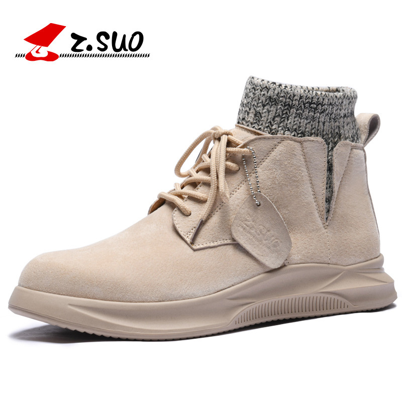 走索新款冬季男鞋轻工装户外鞋户外袜子口短靴加绒保暖棉靴ZS111|ms