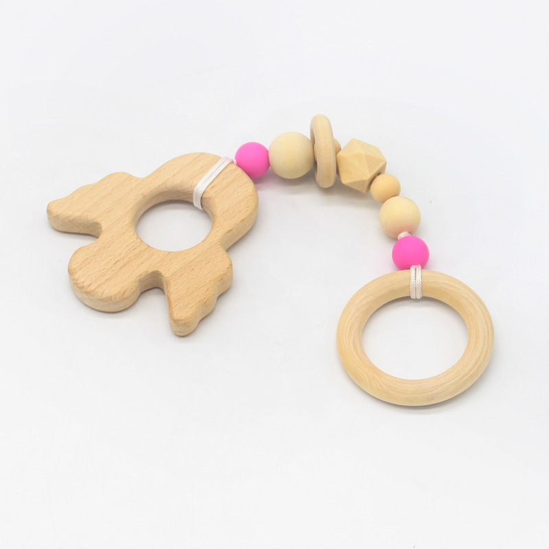 Suministros de bebé juguete de haya mordedor bebé Seguridad Protección del Medio Ambiente anillo de cuentas de silicona dientes molienda palo nuevo estilo