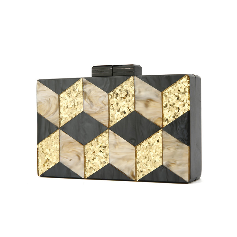 Acrylic Material Plaid Pattern All Seasons Season Yellow Black Arylic Plaid Square Evening Bags
