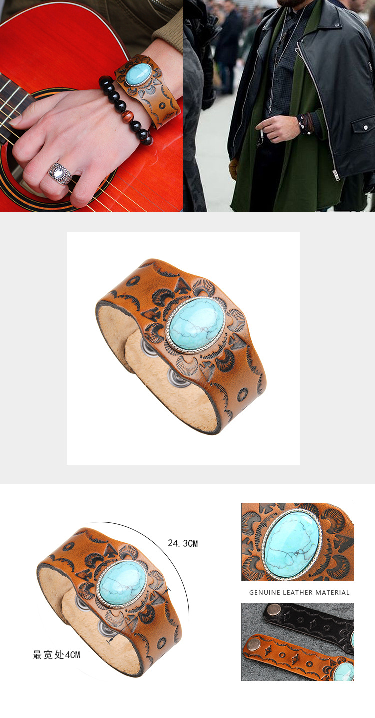 30g Weight Artificial Gemstones Inlay Material Bracelets Classification Ethnic Style Flower Inlay Artificial Gemstones Men's Bracelets Men Cord & Leather Bracelets