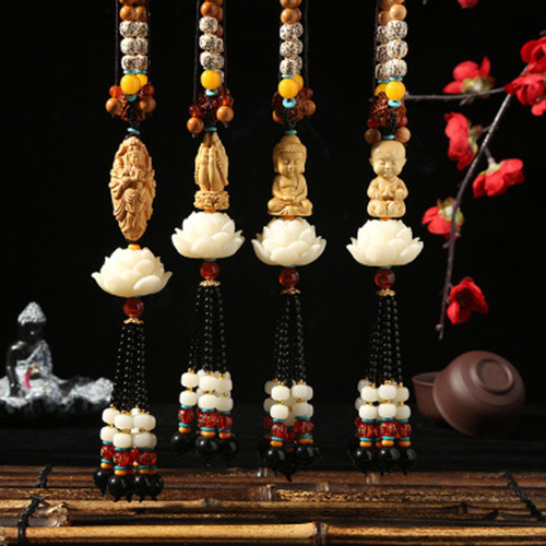 New white lotus boxwood car pendants, gifts, high-end car pendants, car interior accessories, drop shipping