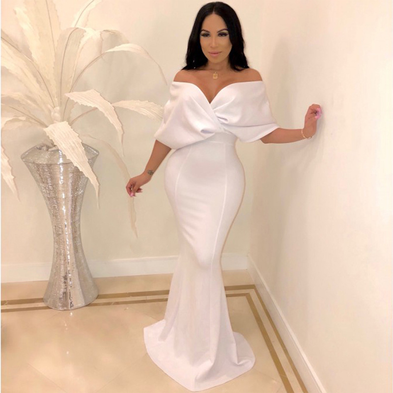 Sexy Wrapped Chest Off-Shoulder Mopping Fishtail Dress NSMYF99999