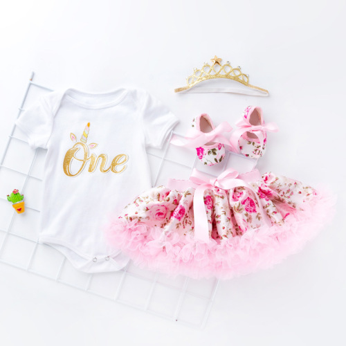 Baby birthday party dresses birthday cartoon dress bow rainbow shawl skirt cover