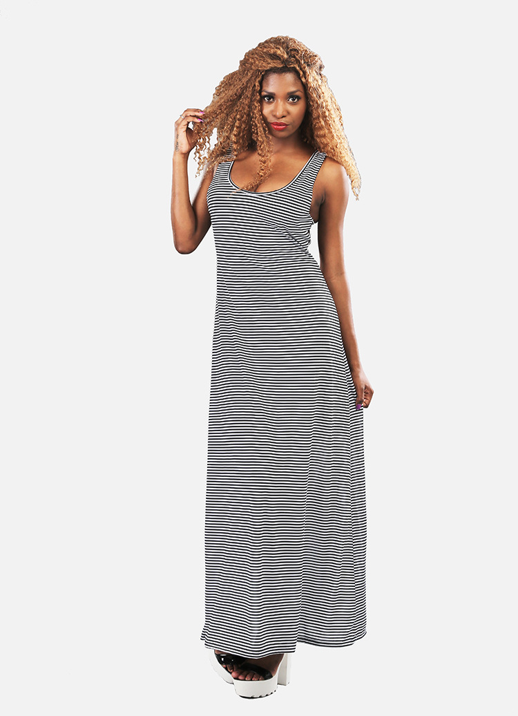 Sexy Striped Backless Dress Sleeveless Long Silhouette Unique Design Perfect for Summer Parties Wholesale Available