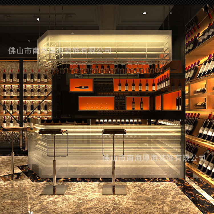 欧式红酒展柜厂家制作创意酒庄吧台透明款靠墙倾斜红酒展示架多层