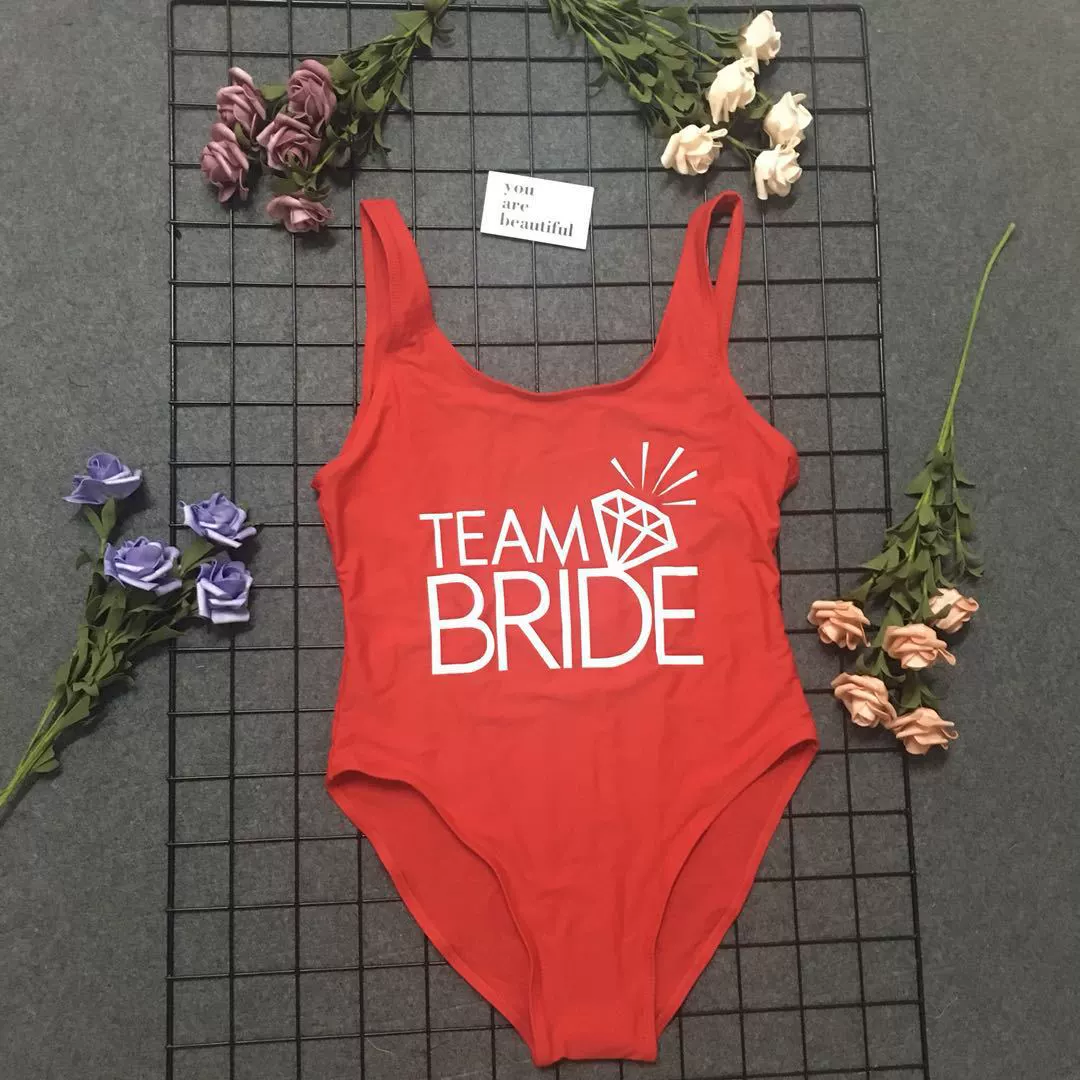 Team BRIDE [Diamond Fund] Letter Printing Conjusational Swimsuit European and American Jeans Tighter Women's Summer