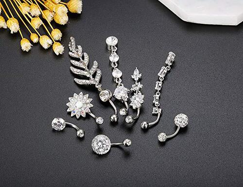 Amazon 8 Piece Stainless Steel Zircon Silver Navel Ring Set Body Piercing Jewelry Wholesale