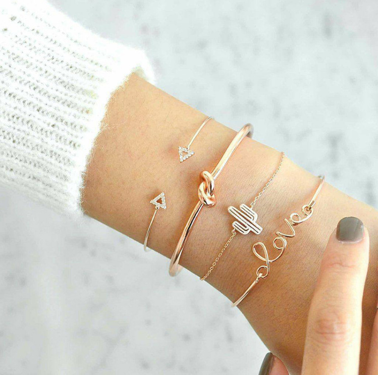 Hand Ornaments European And American Cactus Bracelet Triangle Knot Love Bracelet Combination Set Of Four Pieces