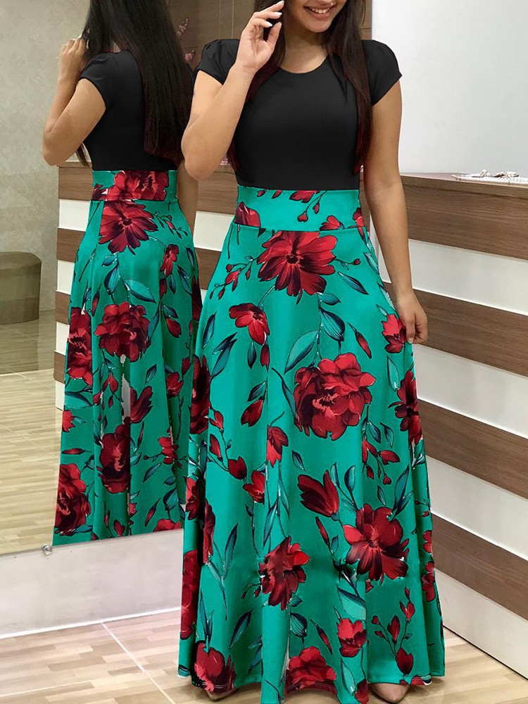 Print Color Matching Long Dress NSYF47068