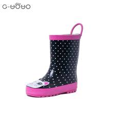 可愛貓咪印花兒童雨鞋防滑輕便EVA鞋墊兒童雨靴防水耐磨橡膠童靴