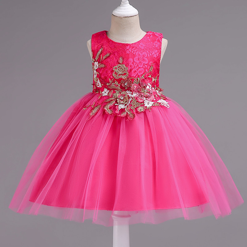 跨境货源ins平台儿童礼服女童刺绣花网纱公主裙蓬蓬演出服速卖通|ru