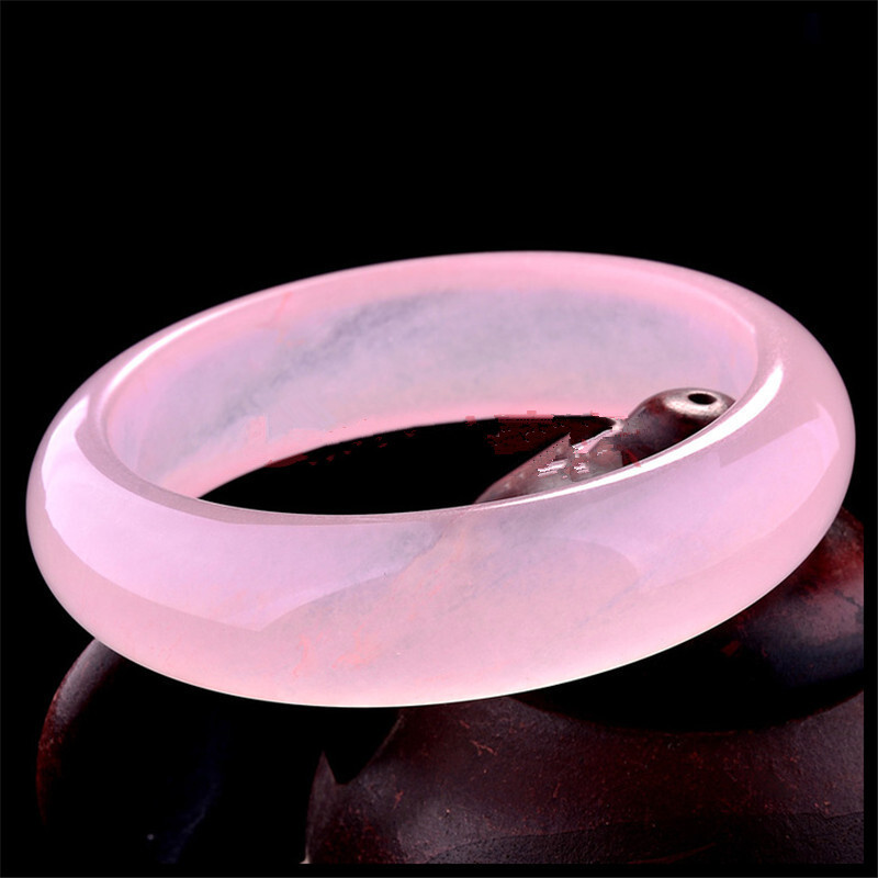 新坑翡翠A貨粉色玉鐲 冰種石英岩質玉招桃花粉色芙蓉玉紫色玉鐲子