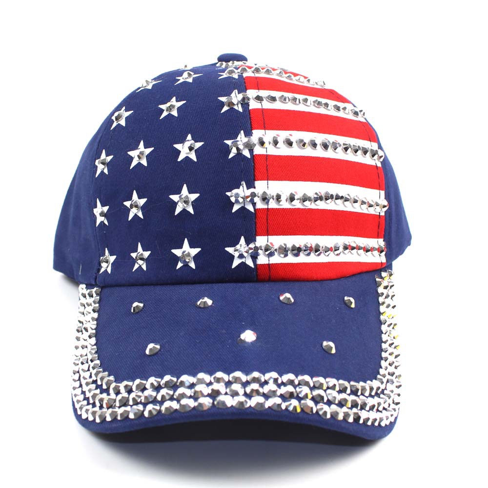 Mz-044 Cross-Border European and American Trendy New American Flag Diamond Baseball Washed Summer Outdoor Sun Hat for Men and Women