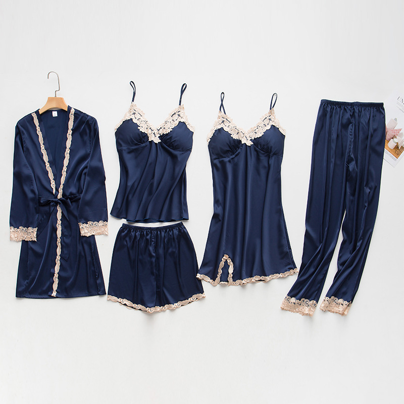pajamas lady Silk like Five robe camisole shorts Nightdress robe 5 sets Home Furnishings On behalf of