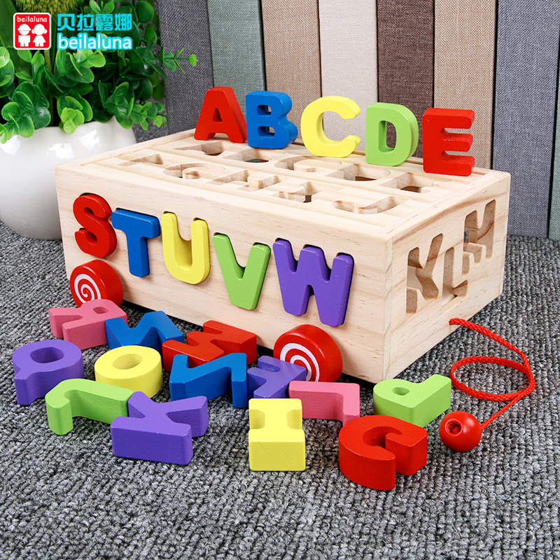 宝宝益智力玩具数字字母形状配对积木玩具拖车婴幼儿早教学习玩具