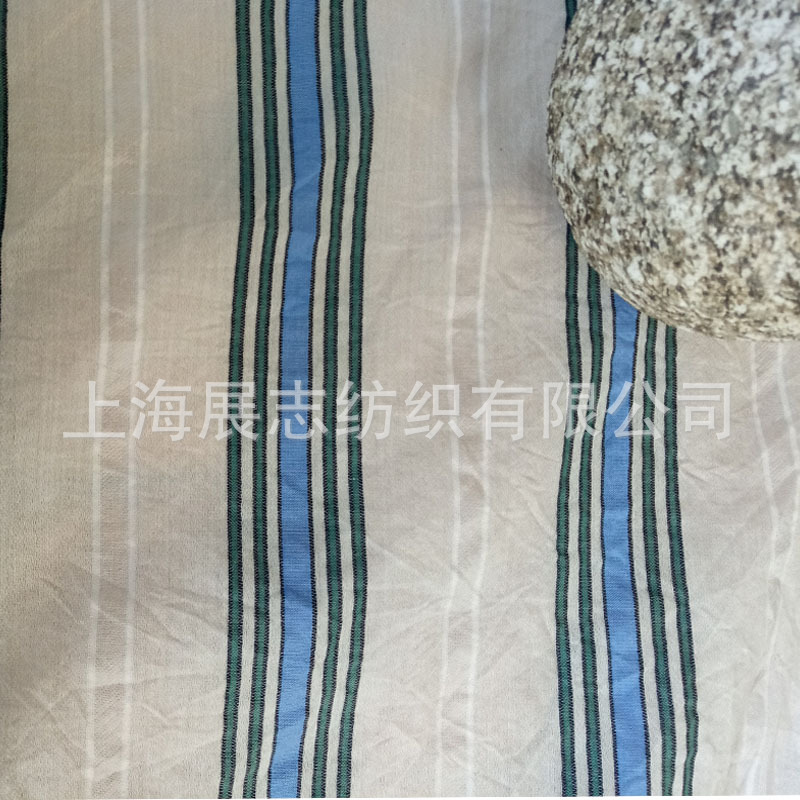 上海展志丝棉蓝黑长条纹数码印花面料连衣裙时装布料无现货需定制|ms