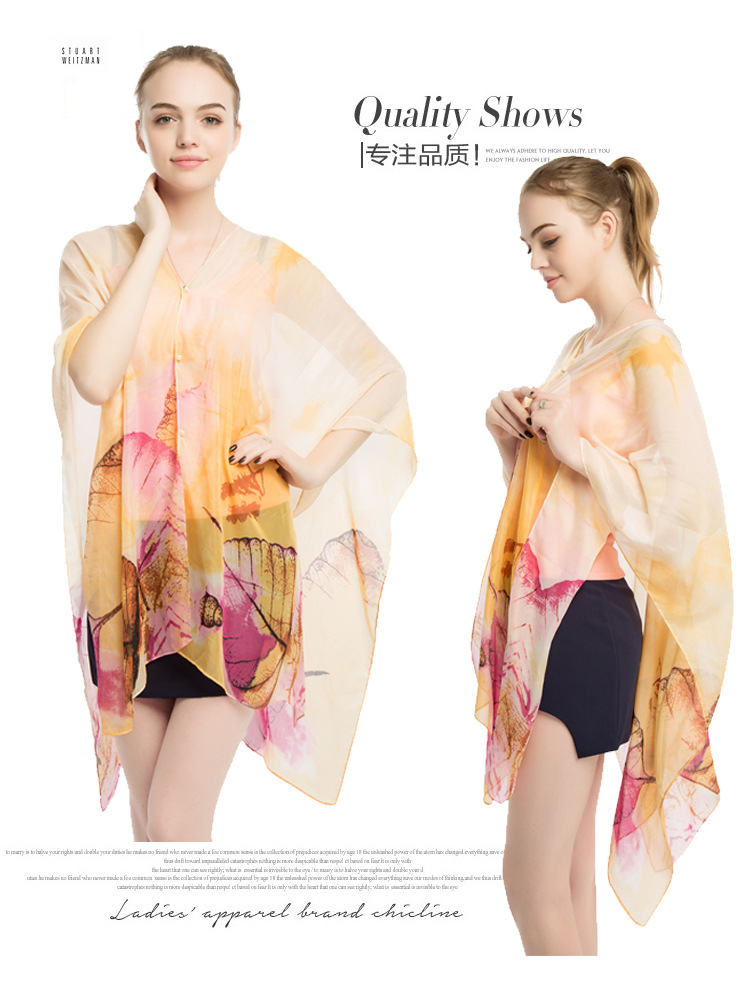 珍珠扣防晒披肩批发 女士沙滩巾厂家 女士丝巾厂家