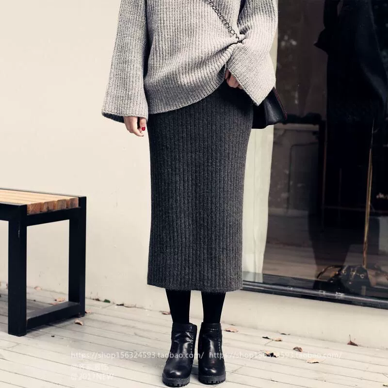 Весна и осень новая вязаная юбка для беременных Свободная плюс размер платье-свитер Модное повседневное однотонное платье на бедрах Модная мама