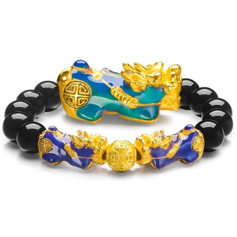 Discoloration Brave bracelet man Female models Transfer bead Picchu Sterling Silver Temperature sensing Obsidian Vietnam Sargent