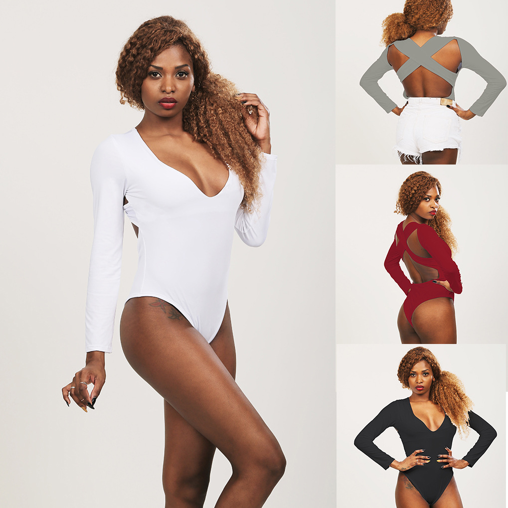 Womens Cross Back Long Sleeve Jumpsuit Stylish Bodysuit for Swimwear Versatile for Beach or Pool Wholesale Available