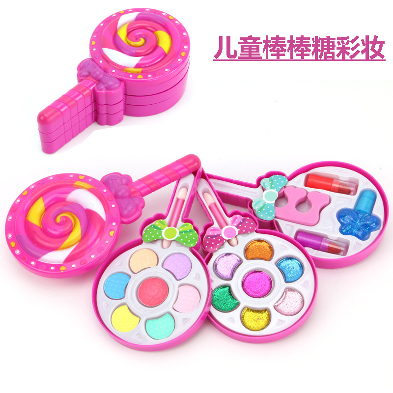 儿童过家家玩具仿真化妆品水溶性彩妆套装女孩玩具棒棒糖化妆盒|ru