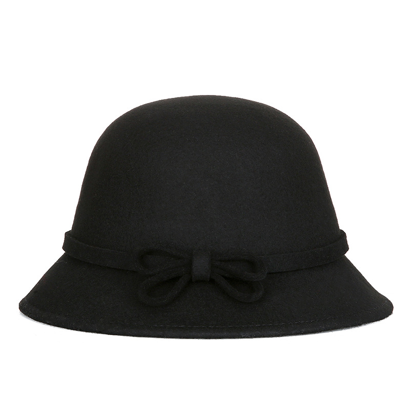 Sombrero de otoño e invierno sombrero de fieltro para mujer 2020 nuevo australiano de lana pura arco de lana sombrero de lavabo de una pieza de entrega