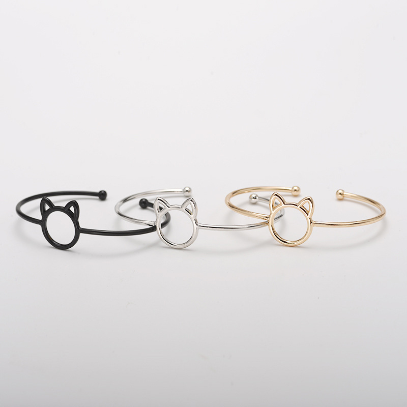 Cartoon animal cat ear opening adjustable bracelet green copper material