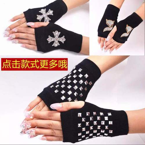 Women's Sailor Dance Gloves with Rivets, Fingerless Gloves Featuring Rhinestones—Perfect for Square Dance Performances, Available in Multiple Styles with a Red Five-Star Design