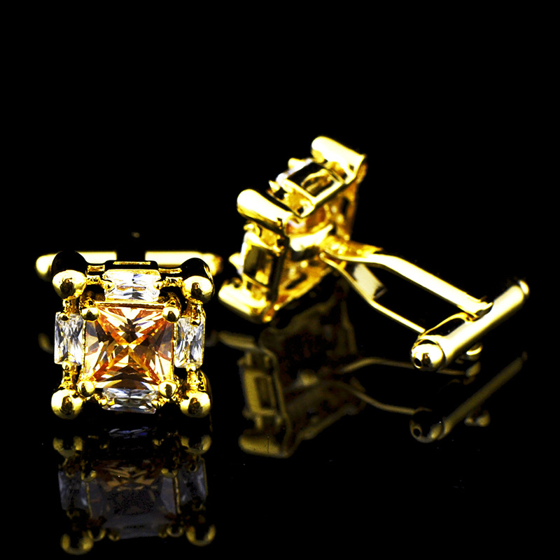 英博ixiukou金色锆石水晶袖扣袖钉男法式纽扣730cufflinks/990009
