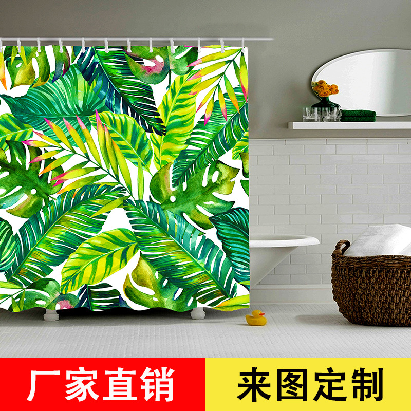 创意定制浴帘 芭蕉叶3D数码印花防水防霉浴帘爆款  厂家直销