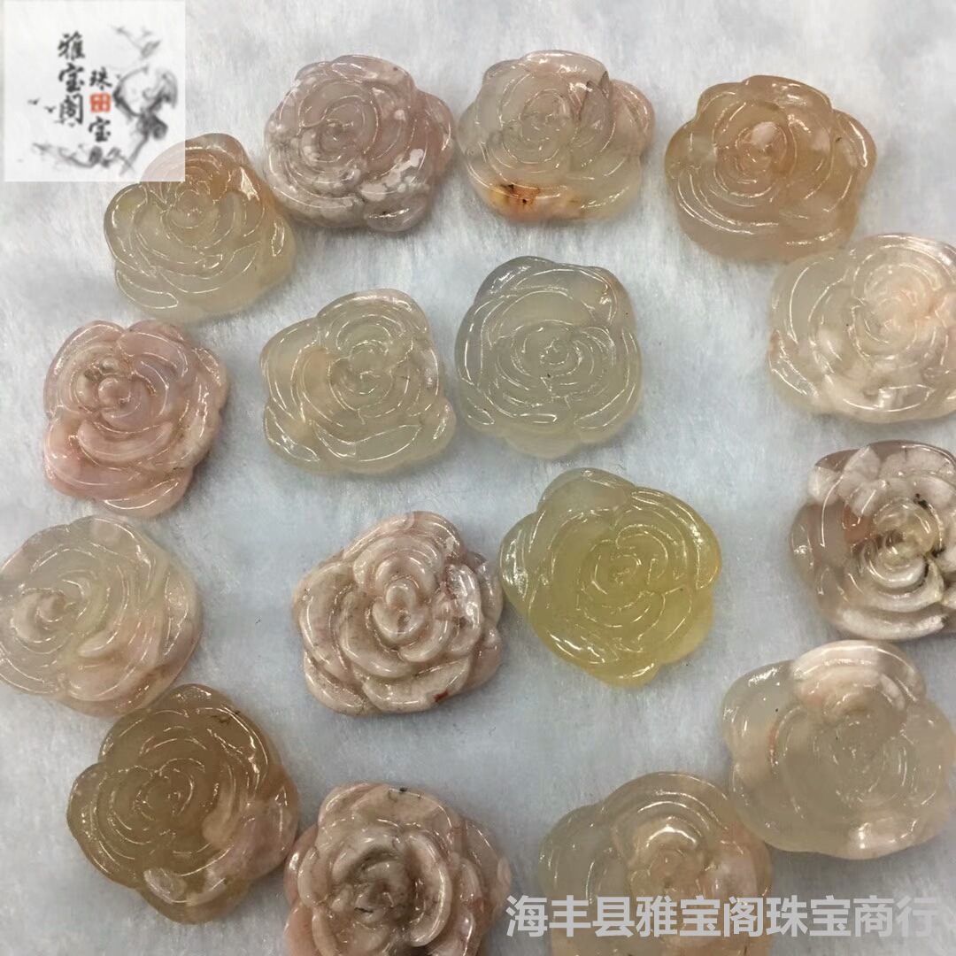 天然樱花玛瑙雕刻玫瑰花海洋玉髓樱花玛瑙雕刻吊坠可塘宝石厂家 阿里巴巴