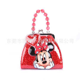 新款红色米老鼠手提包 工厂定制小公主夹子包 珠子女童手拎包