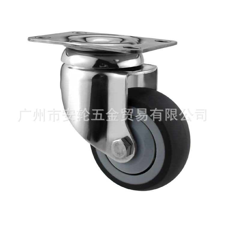 SUS-304 不锈钢支架75mm万向脚轮3寸TPR热塑弹力活动轮 美式滑轮