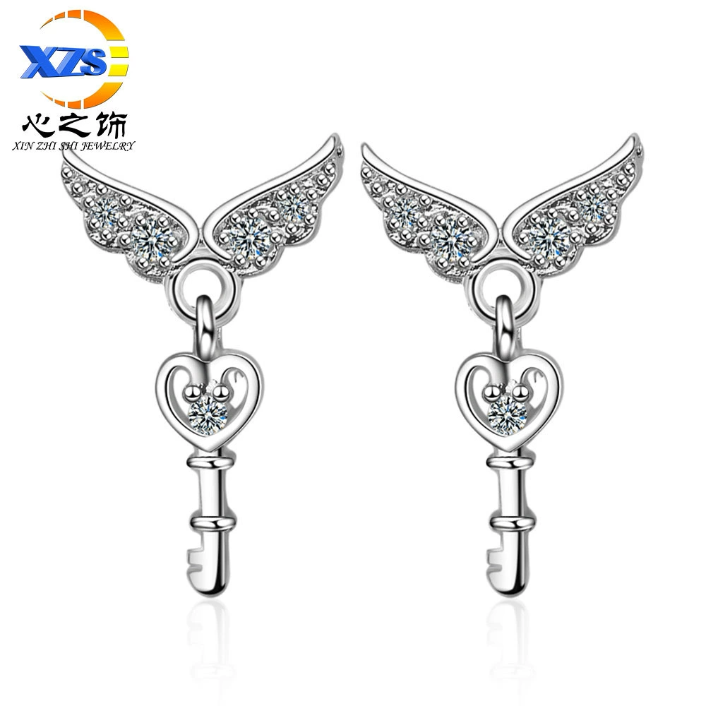Key dangle earrings, Korean style, refined copper, simple elegant design