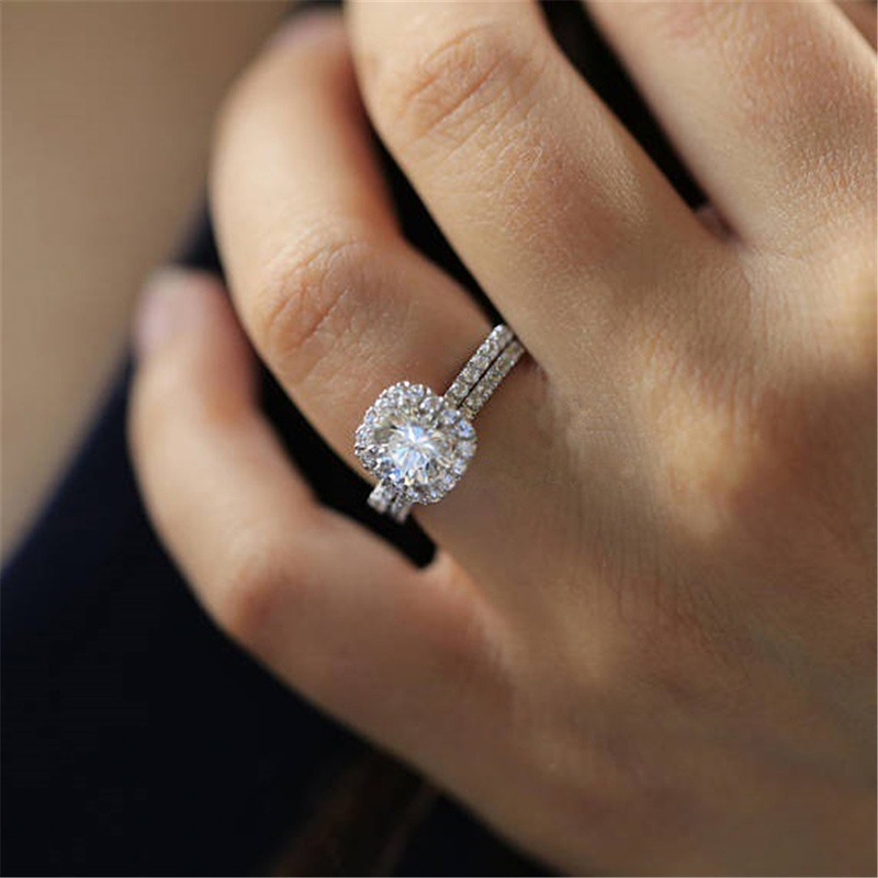 Fashion Hearts And Arrows Micro-set Rhinestone Set Alloy Ring Wholesale display picture 2