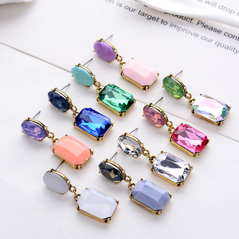 9g Weight 1 Pair Glam Oval Rectangle Alloy Plating Resin Women's Drop Earrings