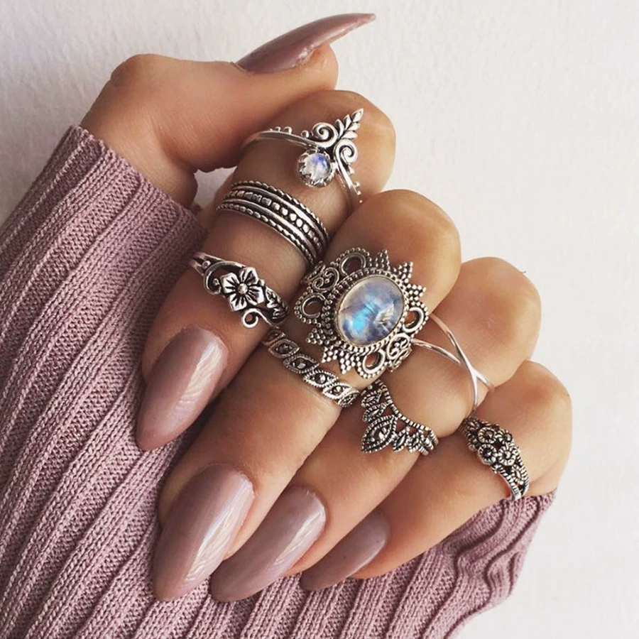 Аксессуар, ретро-звездное небо, комплект, кольцо, европейский стиль, AliExpress, с драгоценным камнем, 8 предметов