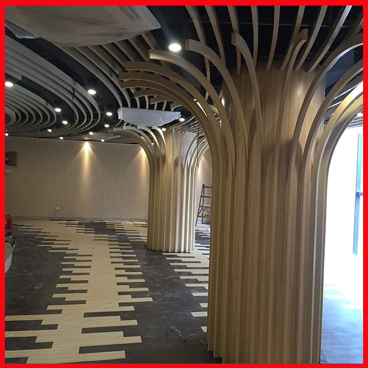 弧形包柱铝方通木纹热转印装饰波浪铝板2.5mm圆柱包柱铝管