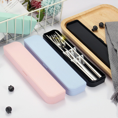 chopsticks Spoon suit 1 double student adult the republic of korea lovely Chopstick box 304 Stainless steel portable Three-piece cutlery