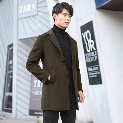 2018秋季新款 男士翻领 外套呢大衣开衫 双面羊绒大衣男呢长款。|ms