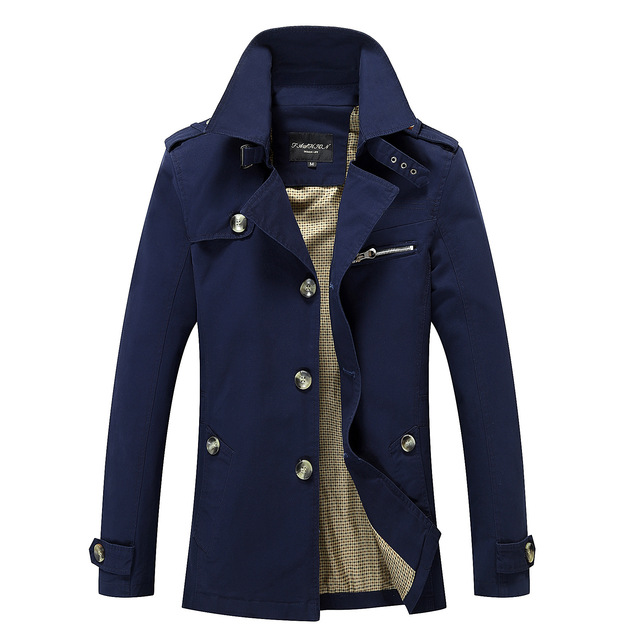 Men’s Lapel cotton wash windbreaker coat mid length casual jacket in spring and Autumn