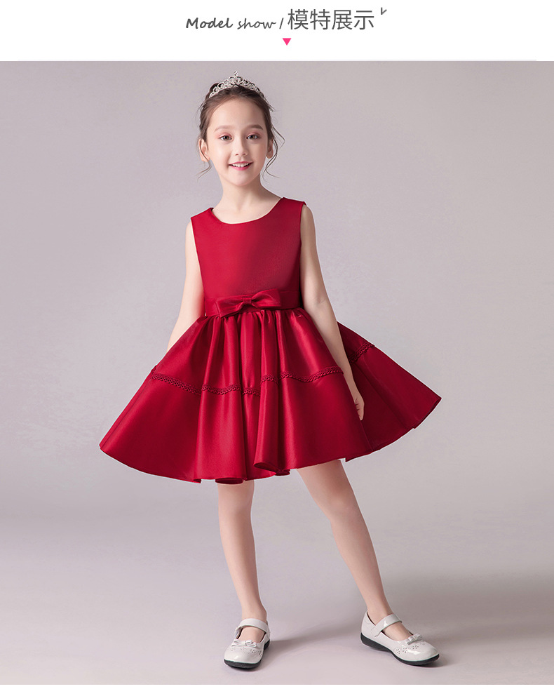 Kinder kleid Frühling neue rote Pongee Rock kleine Host Klavier Kleid Mädchen Prinzessin Kleid – Detail 3